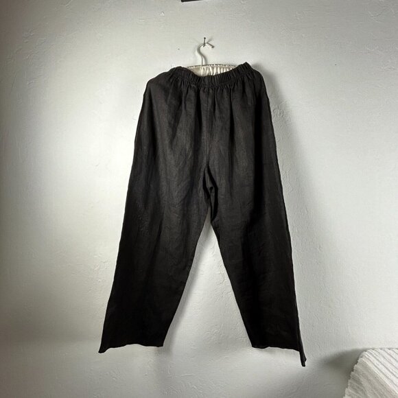 XiAO Womens High Rise Linen Pull-On Wide-Leg Cropped Pants Size Medium Black USA - Picture 1 of 7